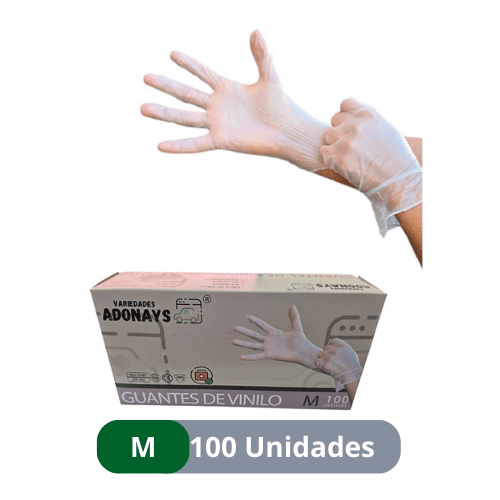 Guantes de Vinilo Desechables sin Látex ni Polvo - Talla M - 1 Cajita - 100 unidades