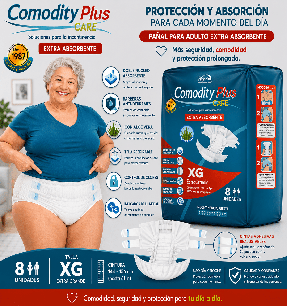 Pañales para Adulto Comodity Plus – Talla XG – 8 Unidades