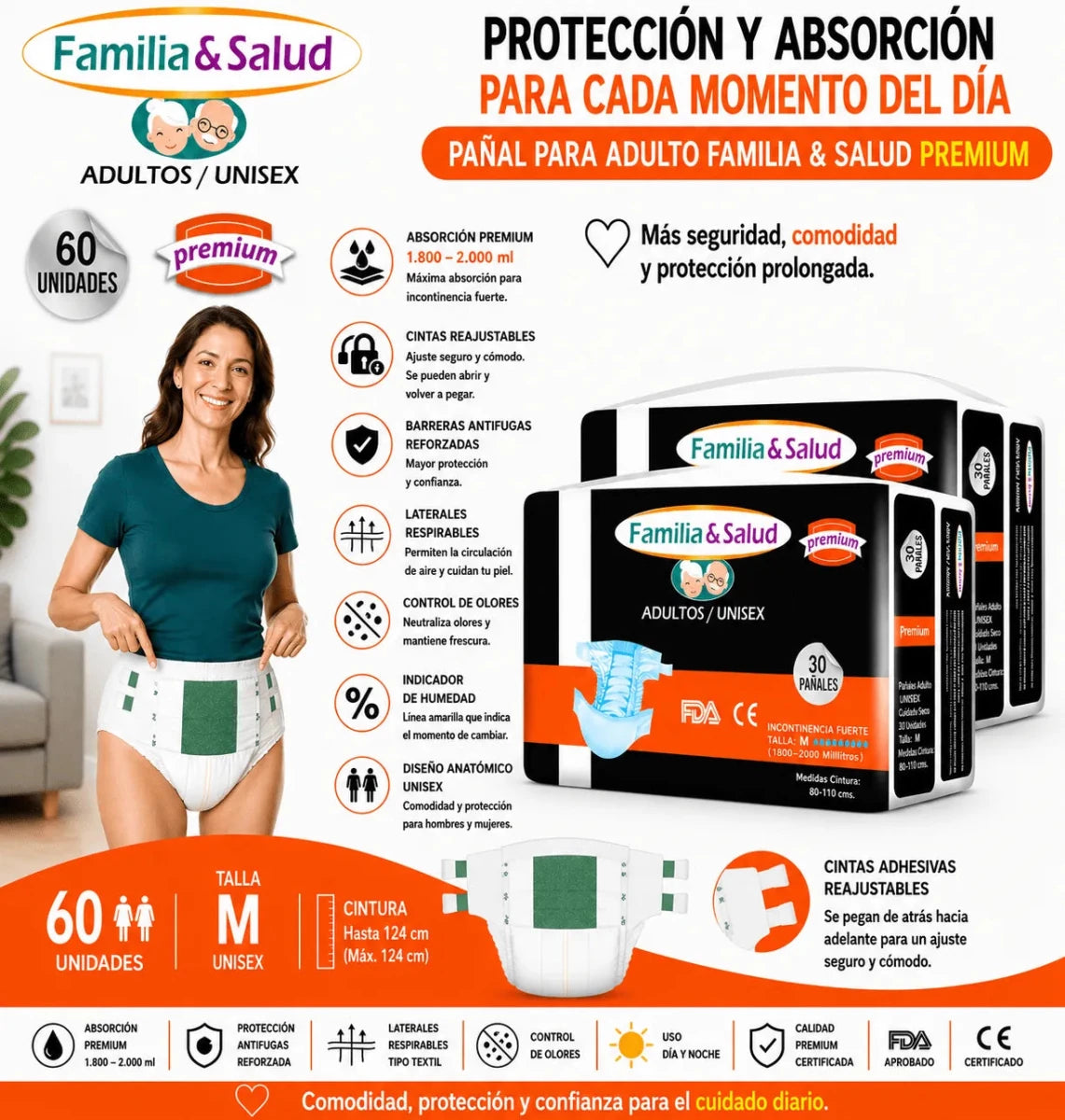 Pañales para Adulto Familia Salud Premium – Talla M – 60 Unidades