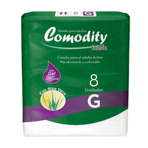 Pañales para Adulto Comodity Basic – Talla G – 8 Unidades | Ultra absorbentes