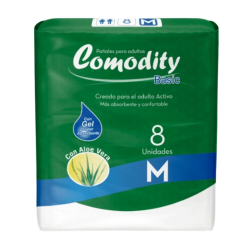Pañales para Adulto Comodity Basic – Talla M – 8 Unidades - Kuidar.cl | Tienda Oficial | Artículos para el Adulto Mayor y más.