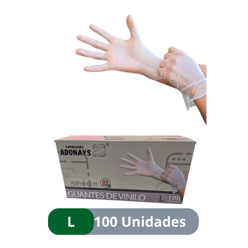 Guantes de Vinilo Desechables sin Látex ni Polvo - Talla L - 1 Cajita - 100 unidades