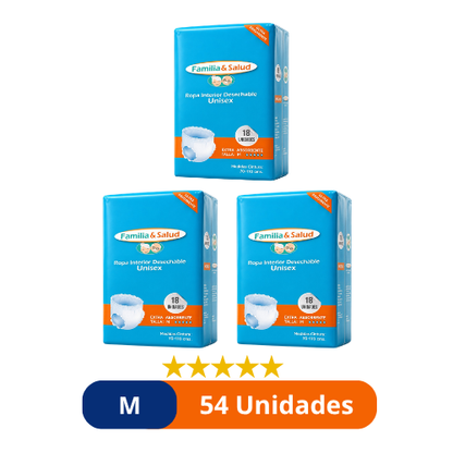 Pañales para Adulto Pants (Ropa Interior Calzón) Familia Salud – Talla M – 54 Unidades