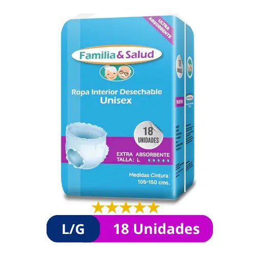 Pañales para Adulto Pants (Ropa Interior Calzón) Familia Salud – Talla G/L – 18 Unidades