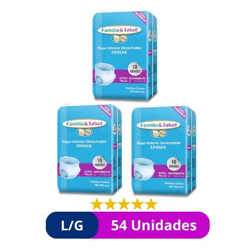 Pañales para Adulto Pants (Ropa Interior Calzón) Familia Salud – Talla G/L – 54 Unidades