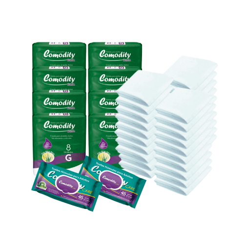 PACK G BASIC: 64 Pañales para Adulto – Talla G +  30 Sabanillas + 2 Toallas Humedas