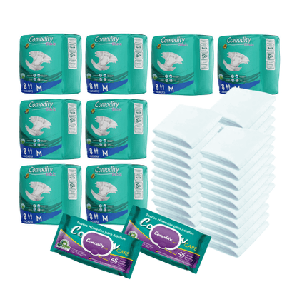 Pack BASIC M: 64 Pañales para Adulto + 30 Sabanillas + 2 Toallas Humedas