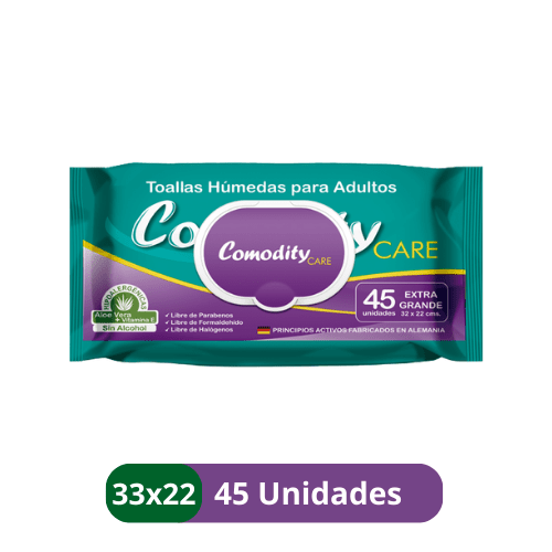 Toallas Húmedas para Adulto Extra Grande Comodity Care 33x22cm – 45 Unidades