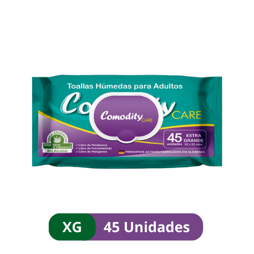 Toallas Húmedas para Adulto Extra Grande Comodity Care 22x28cm – 45 Unidades