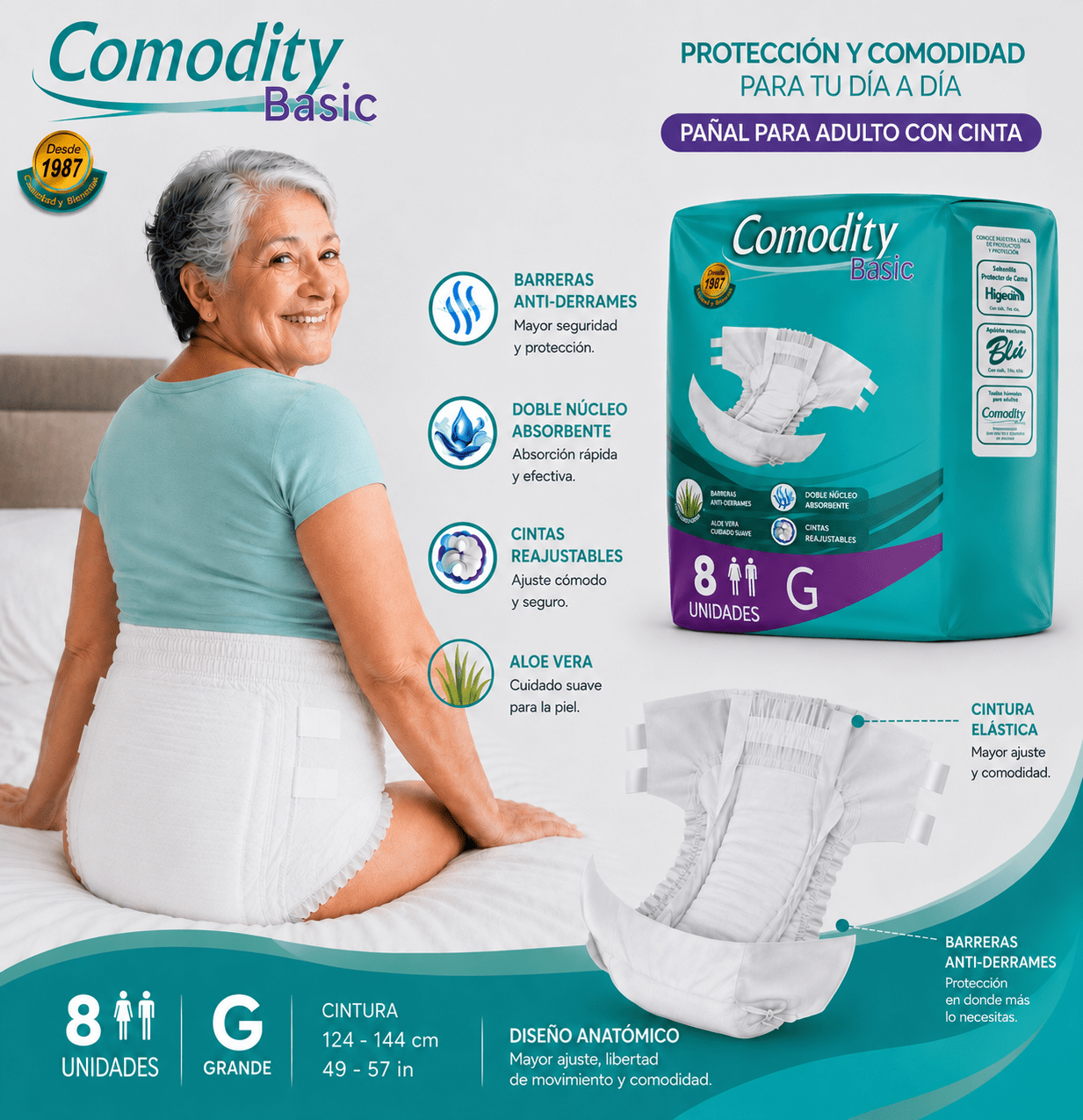 Pañales para Adulto Comodity Basic – Talla G – 120 Unidades