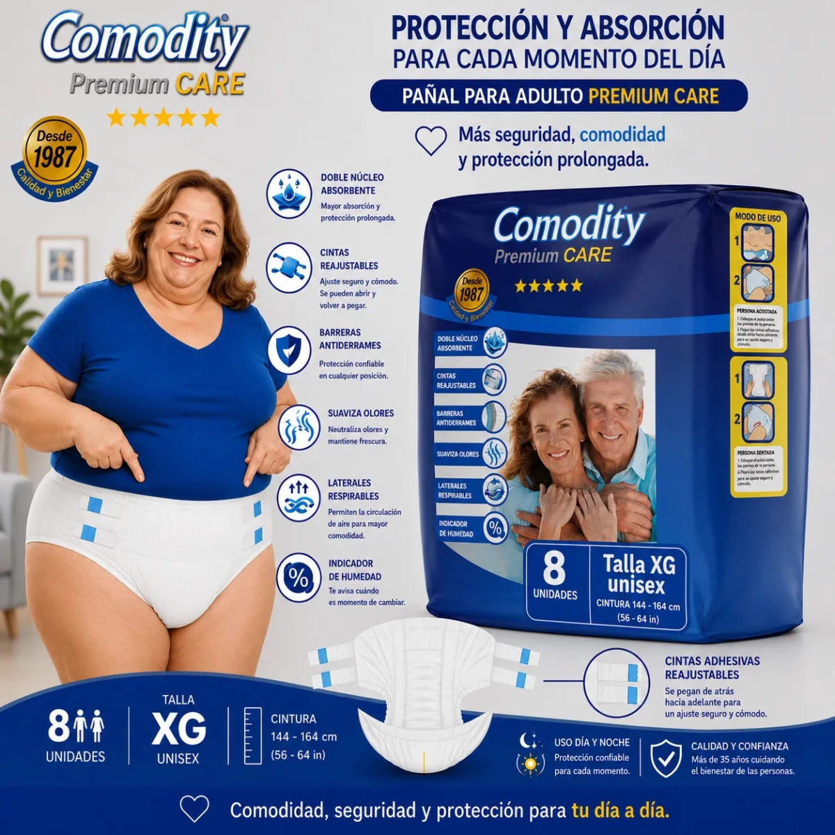 Pañales para Adulto Comodity Premium – Talla XG – 8 Unidades