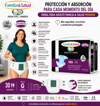 Pañales para Adulto Familia Salud Premium – Talla L/G – 30 Unidades