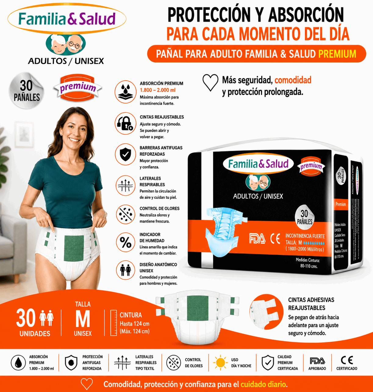 Pañales para Adulto Familia Salud Premium – Talla M – 30 Unidades