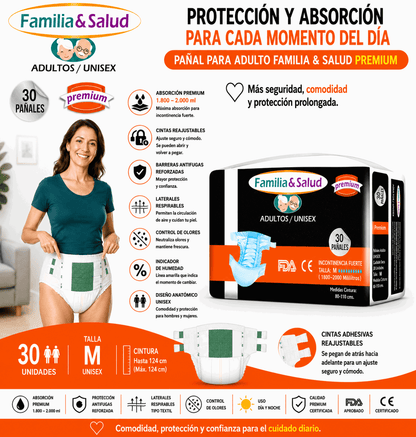 Pañales para Adulto Familia Salud Premium – Talla M – 30 Unidades