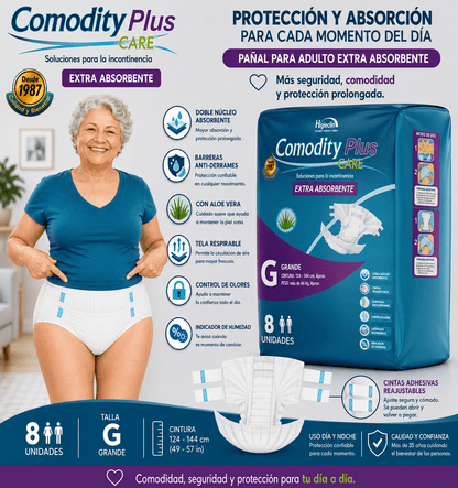 Pañales para Adulto Comodity Plus – Talla G – 8 Unidades