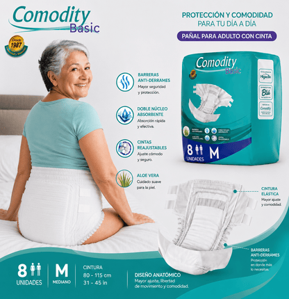 Pañales para Adulto Comodity Basic – Talla M – 8 Unidades
