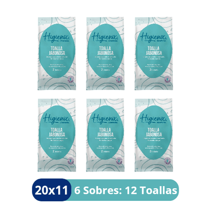Toalla Jabonosa Higienix - Baño en seco – 6 Sobres: 12 Toallas