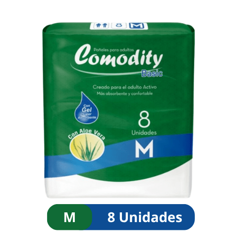 Pañales para Adulto Comodity Basic – Talla M – 8 Unidades - Kuidar.cl | Tienda Oficial | Artículos para el Adulto Mayor y más.