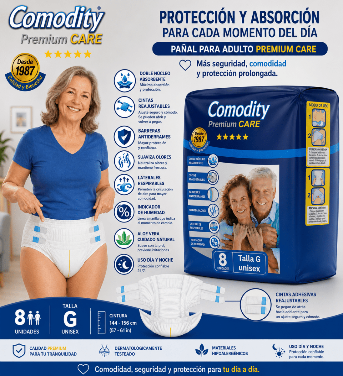 Pañales para Adulto Comodity Premium – Talla G – 120 Unidades