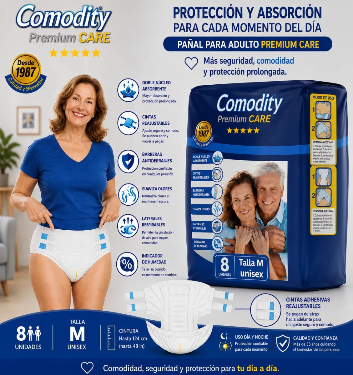 Pañales para Adulto Comodity Premium – Talla M – 8 Unidade