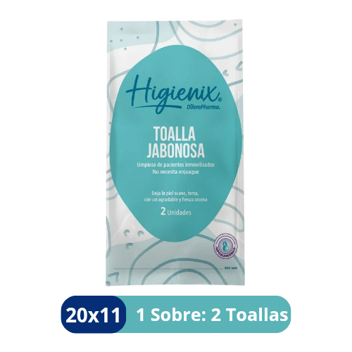 Toalla Jabonosa Higienix - Baño en seco – 1 Sobres: 2 Toallas